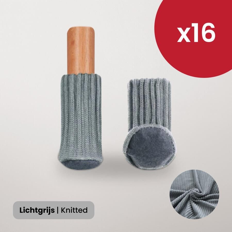 BankhoesDiscounter Stoelpoot beschermers 16 Stuks Stoel Sokken 20mm 60mm Lichtgrijs Stoelpoot sokken Vloerbescherming Stoelpoot viltjes Stoelpootdoppen - Foto 2
