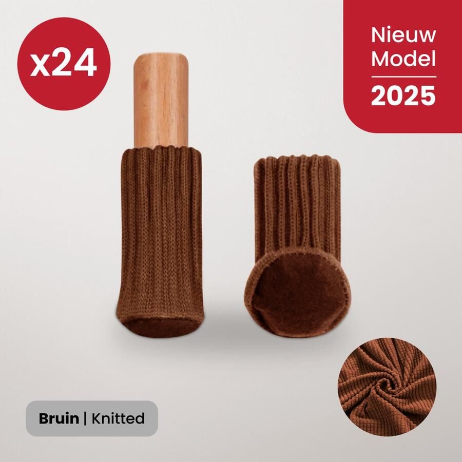 BankhoesDiscounter Stoelpoot beschermers 24 Stuks Stoel Sokken 20mm 60mm Bruin Stoelpoot sokken Vloerbescherming Stoelpoot viltjes Stoelpootdoppen - Foto 2