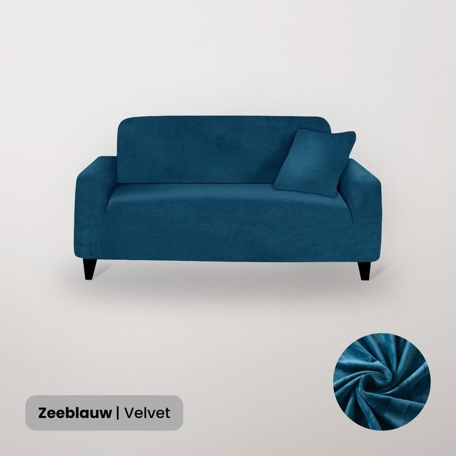 BankhoesDiscounter Velvet Voorgevormde Bankhoes – M4 (220-300cm) – Zeeblauw – Sofa Cover – Bankbeschermer – Bankhoes Stretch - Foto 2