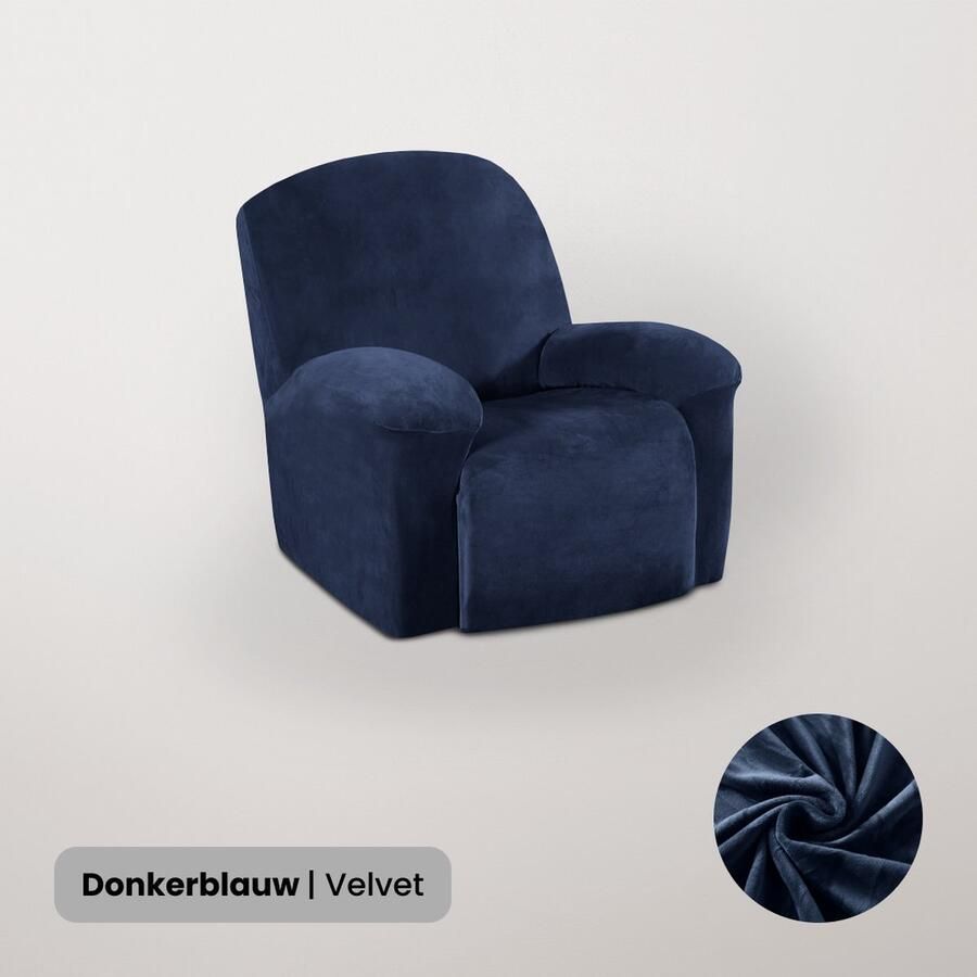 BankhoesDiscounter Velvet Recliner Fauteuil Hoes – Relaxzetel – Relax Sofa Hoes – Bankbeschermer – Zetel Hoes Sofa Cover M1 (60-95cm) Donkerblauw - Foto 2