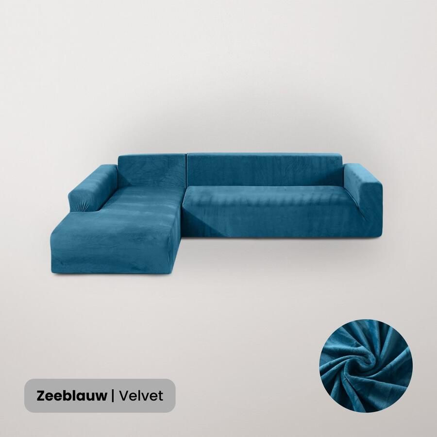 BankhoesDiscounter Velvet Hoekbank Hoes – Hoekbank – Sofa Cover – Bankbeschermer – Bankhoezen Voor Hoekbank – Zeeblauw – Set van M2 + M3 - Foto 2