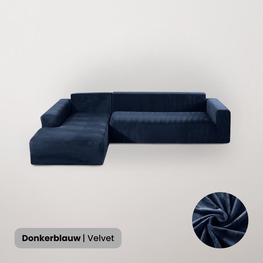 BankhoesDiscounter Velvet Hoekbank Hoes – Hoekbank – Sofa Cover – Bankbeschermer – Bankhoezen Voor Hoekbank – Donkerblauw – Set van M2 + M3 - Foto 2