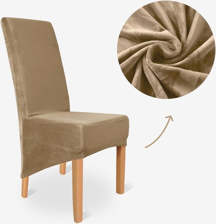 BankhoesDiscounter Velvet Hoge Rugleuning Stoelhoes – Camel – Eetkamer Stoelhoezen – Stoelhoezen Eetkamerstoelen – Stoelhoezen Stretch