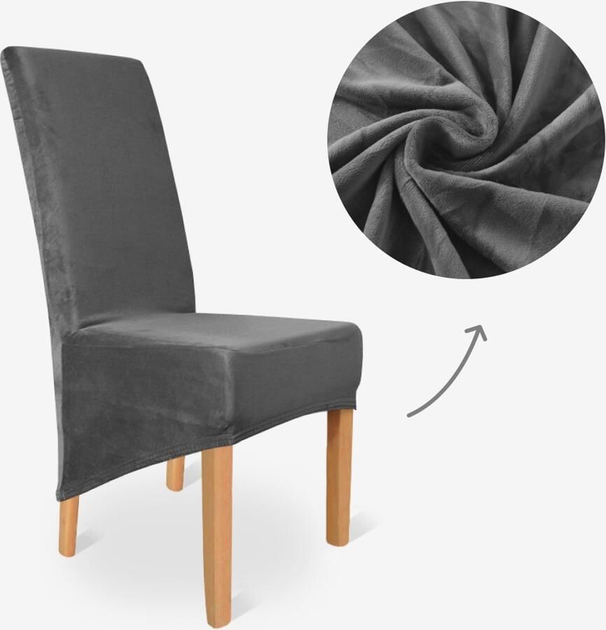 BankhoesDiscounter Velvet Hoge Rugleuning Stoelhoes – Grijs – Eetkamer Stoelhoezen – Stoelhoezen Eetkamerstoelen – Stoelhoezen Stretch