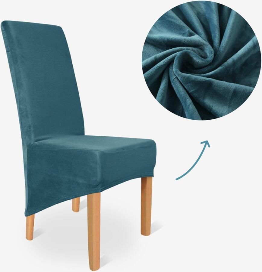 BankhoesDiscounter Velvet Hoge Rugleuning Stoelhoes – Zeeblauw – Eetkamer Stoelhoezen – Stoelhoezen Eetkamerstoelen – Stoelhoezen Stretch