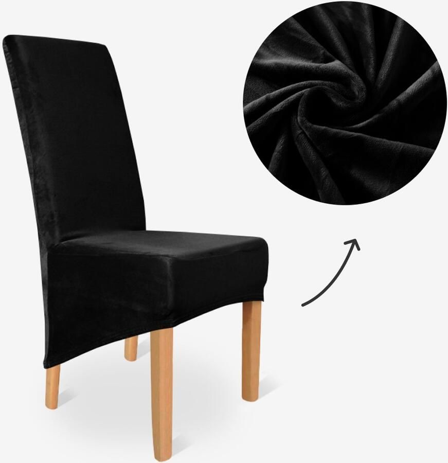 BankhoesDiscounter Velvet Hoge Rugleuning Stoelhoes – Zwart – Eetkamer Stoelhoezen – Stoelhoezen Eetkamerstoelen – Stoelhoezen Stretch