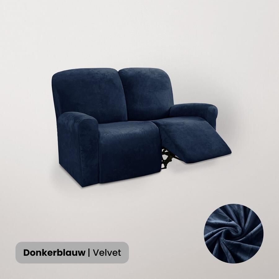BankhoesDiscounter Velvet Recliner Fauteuil Hoes – Relaxzetel – Relax Sofa Hoes – Bankbeschermer – Zetel Hoes Sofa Cover M2 (122-165cm) Donkerblauw - Foto 2