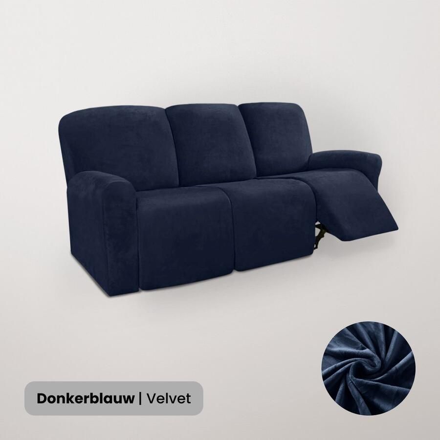 BankhoesDiscounter Velvet Recliner Fauteuil Hoes – Relaxzetel – Relax Sofa Hoes – Bankbeschermer – Zetel Hoes Sofa Cover M3 (175-231cm) Donkerblauw - Foto 2