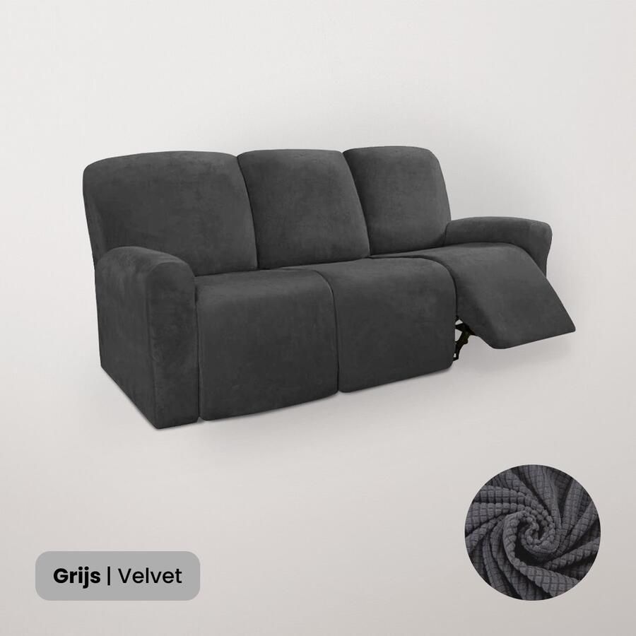 BankhoesDiscounter Velvet Recliner Fauteuil Hoes – Relaxzetel – Relax Sofa Hoes – Bankbeschermer – Zetel Hoes Sofa Cover M3 (175-231cm) Grijs