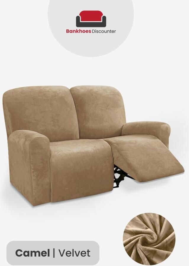 BankhoesDiscounter Velvet Recliner Fauteuil Hoes – Relaxzetel – Relax Sofa Hoes – Bankbeschermer – Zetel Hoes Sofa Cover M2 (122-165cm) Camel