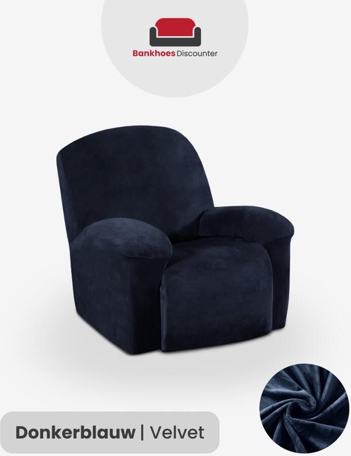 BankhoesDiscounter Velvet Recliner Fauteuil Hoes – Relaxzetel – Relax Sofa Hoes – Bankbeschermer – Zetel Hoes Sofa Cover M1 (60-95cm) Donkerblauw - Foto 3