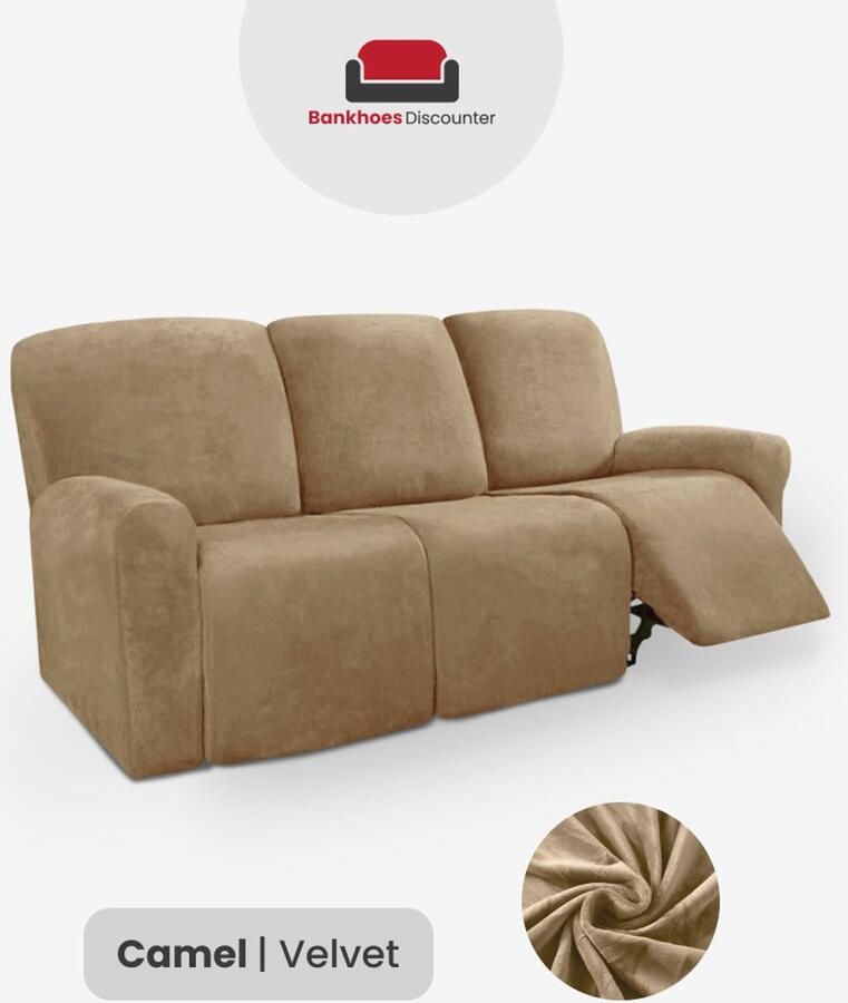 BankhoesDiscounter Velvet Recliner Fauteuil Hoes – Relaxzetel – Relax Sofa Hoes – Bankbeschermer – Zetel Hoes Sofa Cover M3 (175-231cm) Camel
