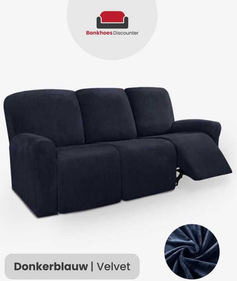 BankhoesDiscounter Velvet Recliner Fauteuil Hoes – Relaxzetel – Relax Sofa Hoes – Bankbeschermer – Zetel Hoes Sofa Cover M3 (175-231cm) Donkerblauw