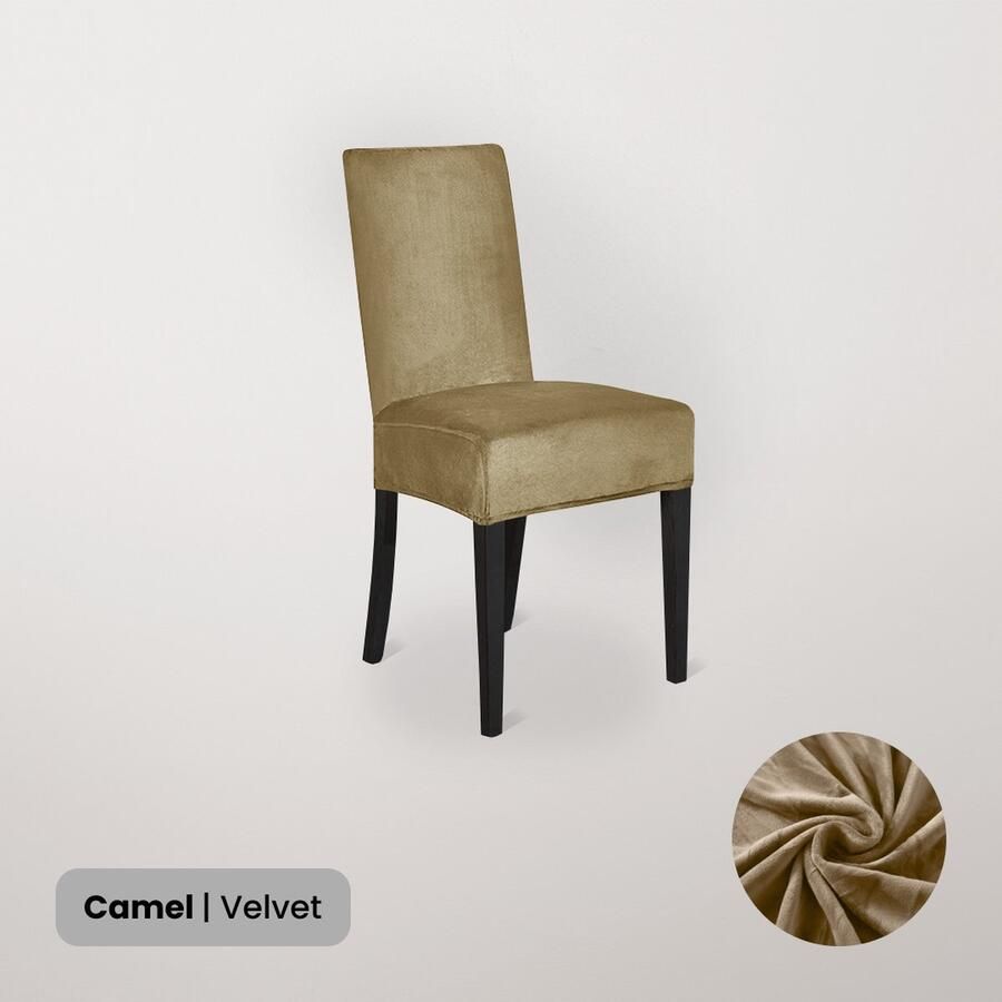 BankhoesDiscounter Velvet Stoelhoes – Camel – Eetkamer Stoelhoezen – Stoelhoezen Eetkamerstoelen – Stoelhoezen Stretch - Foto 2