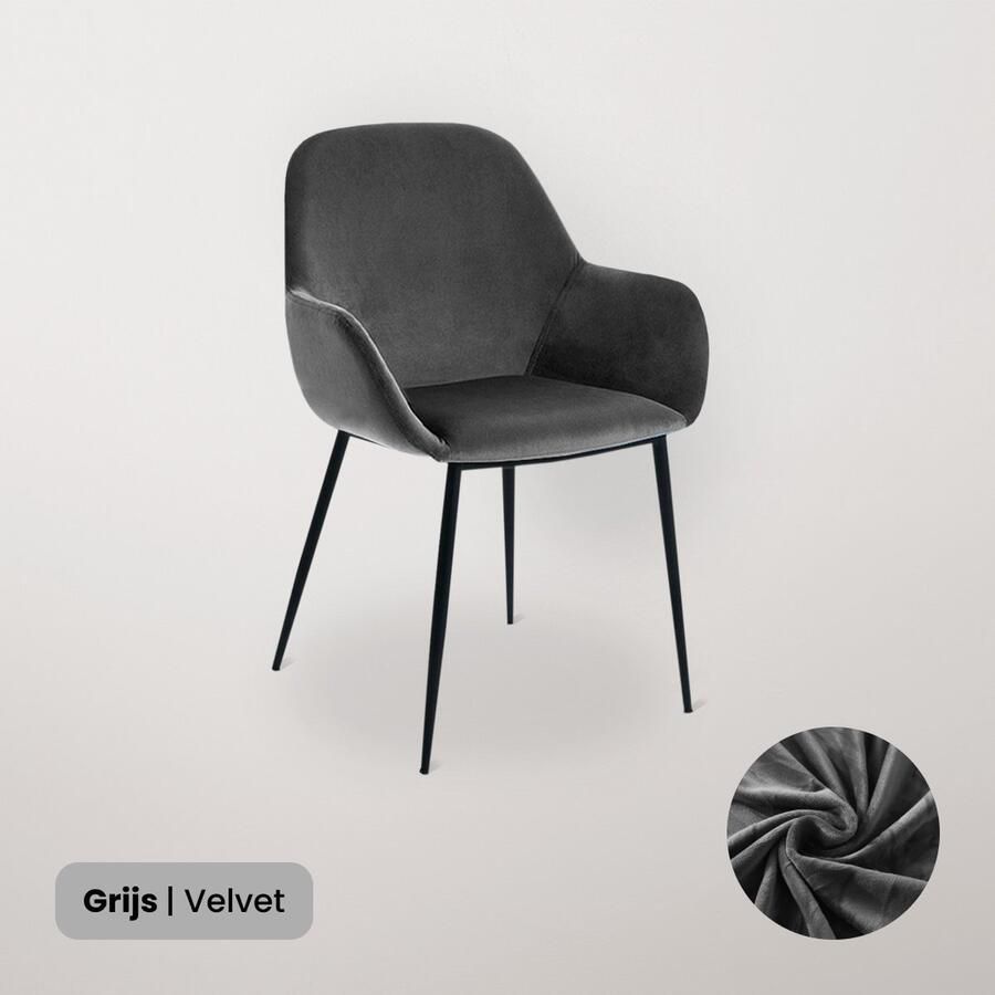 BankhoesDiscounter Velvet Stoelhoes met Armleuning – Grijs – Eetkamer Stoelhoezen – Stoelhoezen Eetkamerstoelen – Stoelhoezen Stretch