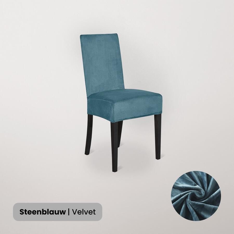 BankhoesDiscounter Velvet Stoelhoes – Steenblauw – Eetkamer Stoelhoezen – Stoelhoezen Eetkamerstoelen – Stoelhoezen Stretch - Foto 2