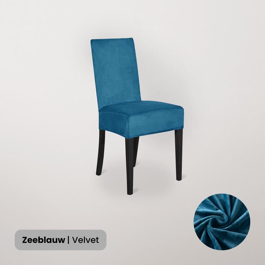 BankhoesDiscounter Velvet Stoelhoes – Zeeblauw – Eetkamer Stoelhoezen – Stoelhoezen Eetkamerstoelen – Stoelhoezen Stretch