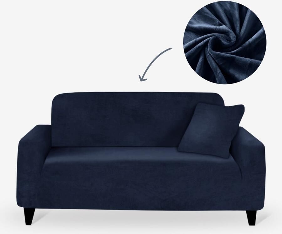 BankhoesDiscounter Velvet Voorgevormde Bankhoes – M2 (130-175cm) – Donkerblauw – Sofa Cover – Bankbeschermer – Bankhoes Stretch - Foto 4