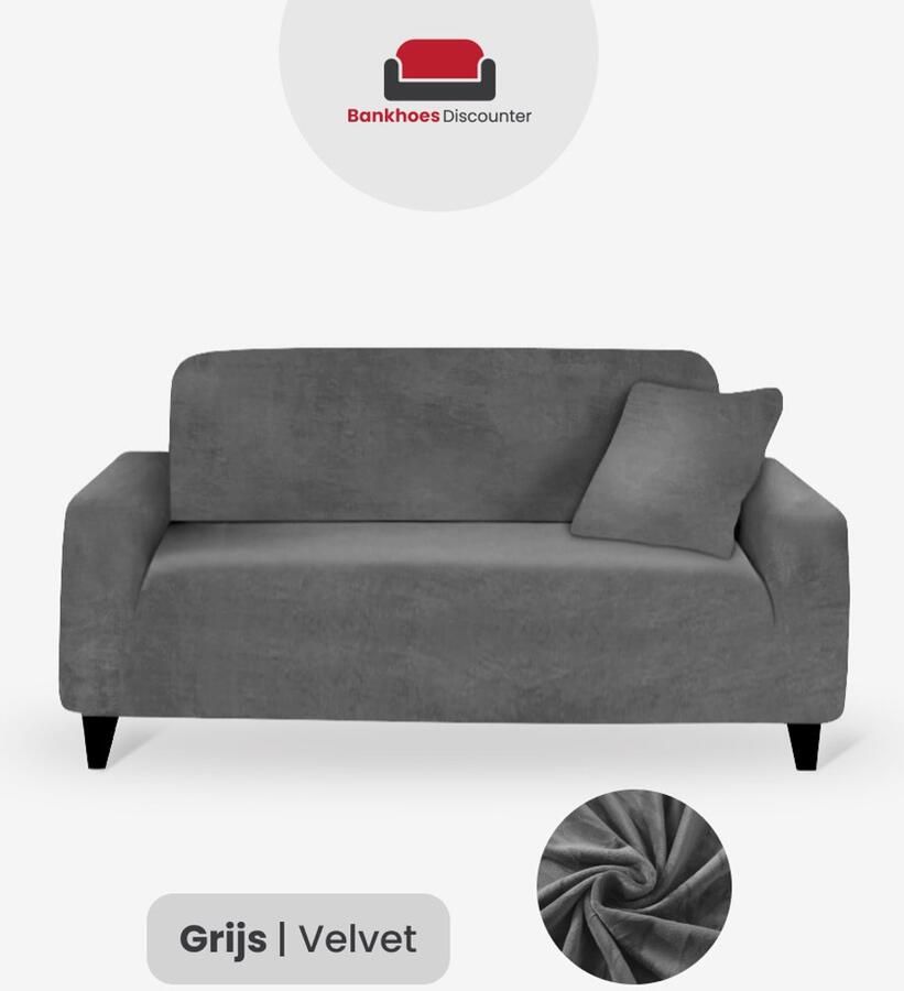BankhoesDiscounter Velvet Voorgevormde Bankhoes – M2 (130-175cm) – Grijs – Sofa Cover – Bankbeschermer – Bankhoes Stretch - Foto 3