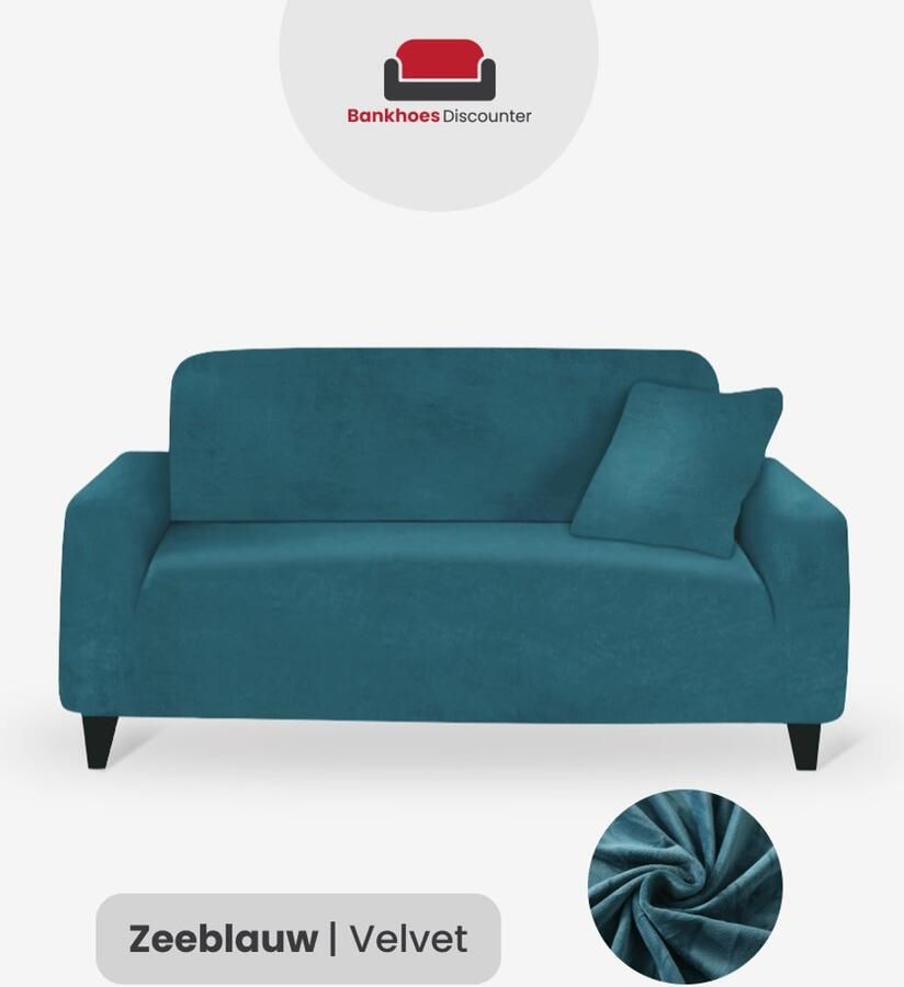 BankhoesDiscounter Velvet Voorgevormde Bankhoes – M2 (130-175cm) – Zeeblauw – Sofa Cover – Bankbeschermer – Bankhoes Stretch - Foto 3