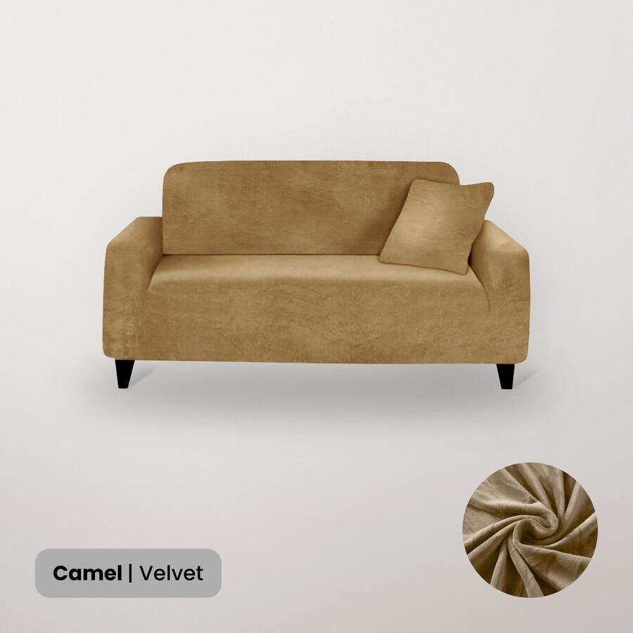 BankhoesDiscounter Velvet Voorgevormde Bankhoes – M4 (220-300) – Camel – Sofa Cover – Bankbeschermer – Bankhoes Stretch - Foto 2