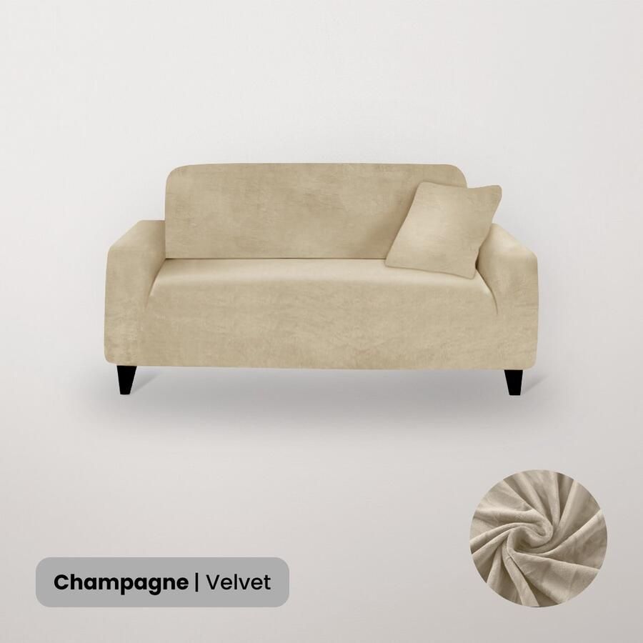 BankhoesDiscounter Velvet Voorgevormde Bankhoes – M4 (220-300cm) – Champagne – Sofa Cover – Bankbeschermer – Bankhoes Stretch - Foto 2