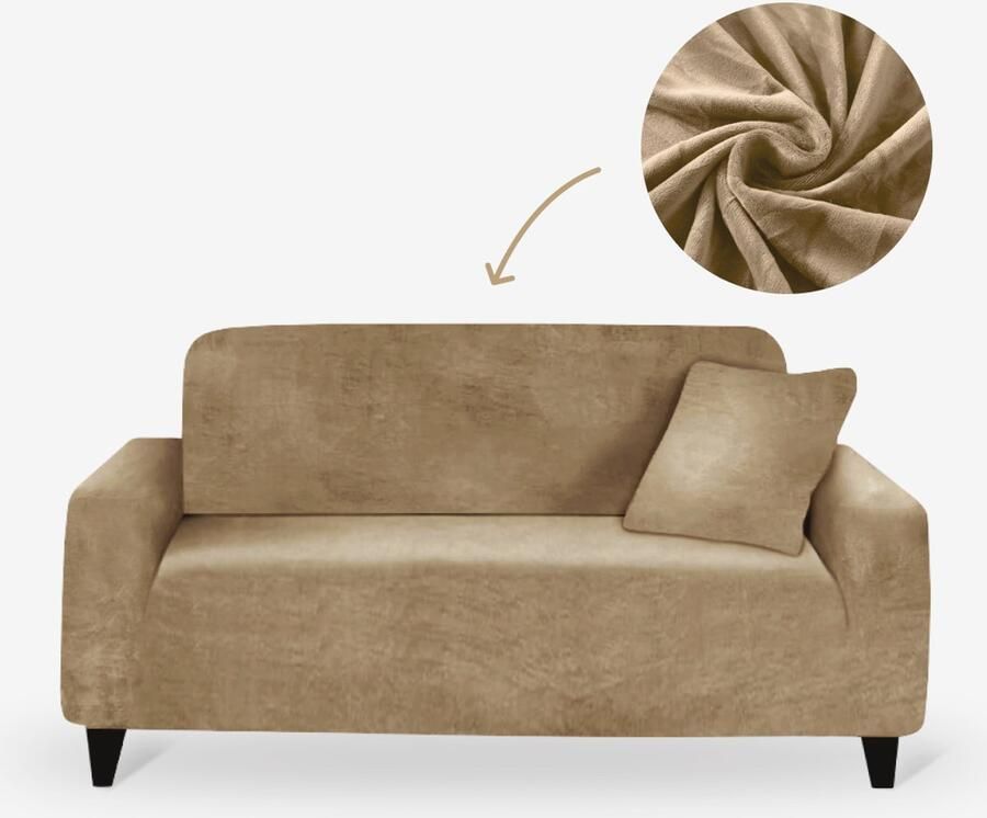 BankhoesDiscounter Velvet Voorgevormde Bankhoes – M2 (130-175cm) – Camel – Sofa Cover – Bankbeschermer – Bankhoes Stretch