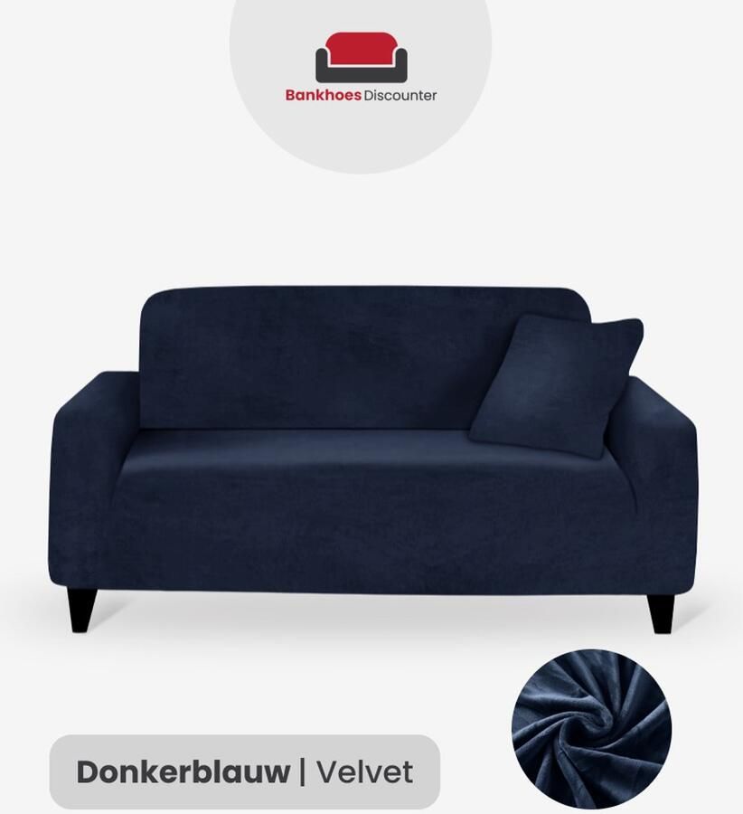 BankhoesDiscounter Velvet Voorgevormde Bankhoes – M2 (130-175cm) – Donkerblauw – Sofa Cover – Bankbeschermer – Bankhoes Stretch - Foto 3