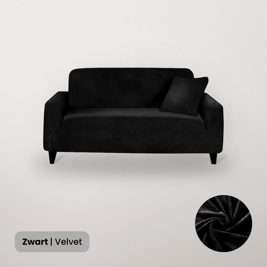 BankhoesDiscounter Velvet Voorgevormde Bankhoes – M4 (220-300cm) – Zwart – Sofa Cover – Bankbeschermer – Bankhoes Stretch - Foto 2