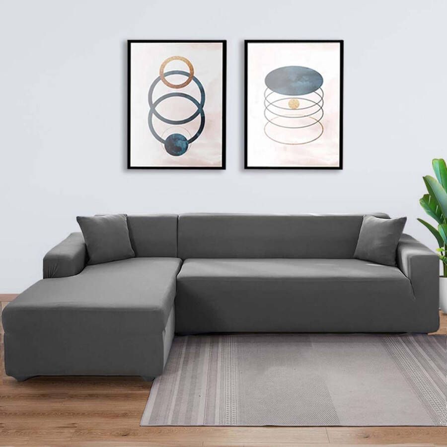 BankhoesDiscounter Basic Bankhoes – Zetelhoes voor Hoekbank – M1 (90-130cm) – Sofa Cover Bankbeschermer – Zetelhoes & Zetelbeschermer – Bankhoezen Grijs - Foto 2