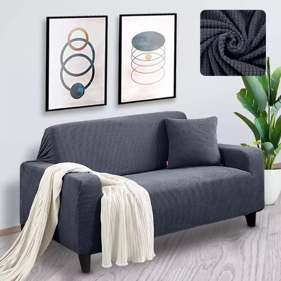 BankhoesDiscounter Knitted Voorgevormde Bankhoes – M4 (220-300cm) – Grijs – Sofa Cover – Bankbeschermer – Bankhoes Stretch - Foto 2
