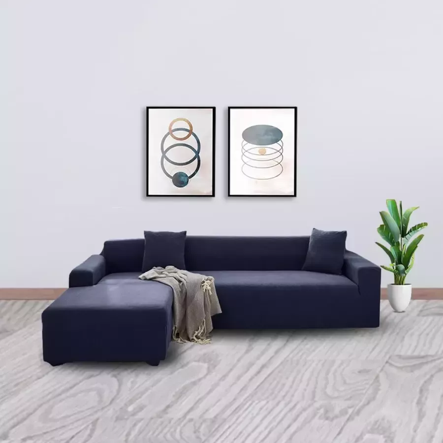 BankhoesDiscounter Knitted Hoekbank Hoes – Hoekbank – Sofa Cover – Bankbeschermer – Bankhoezen Voor Hoekbank – Donkerblauw – Set van M2 + M3 - Foto 2