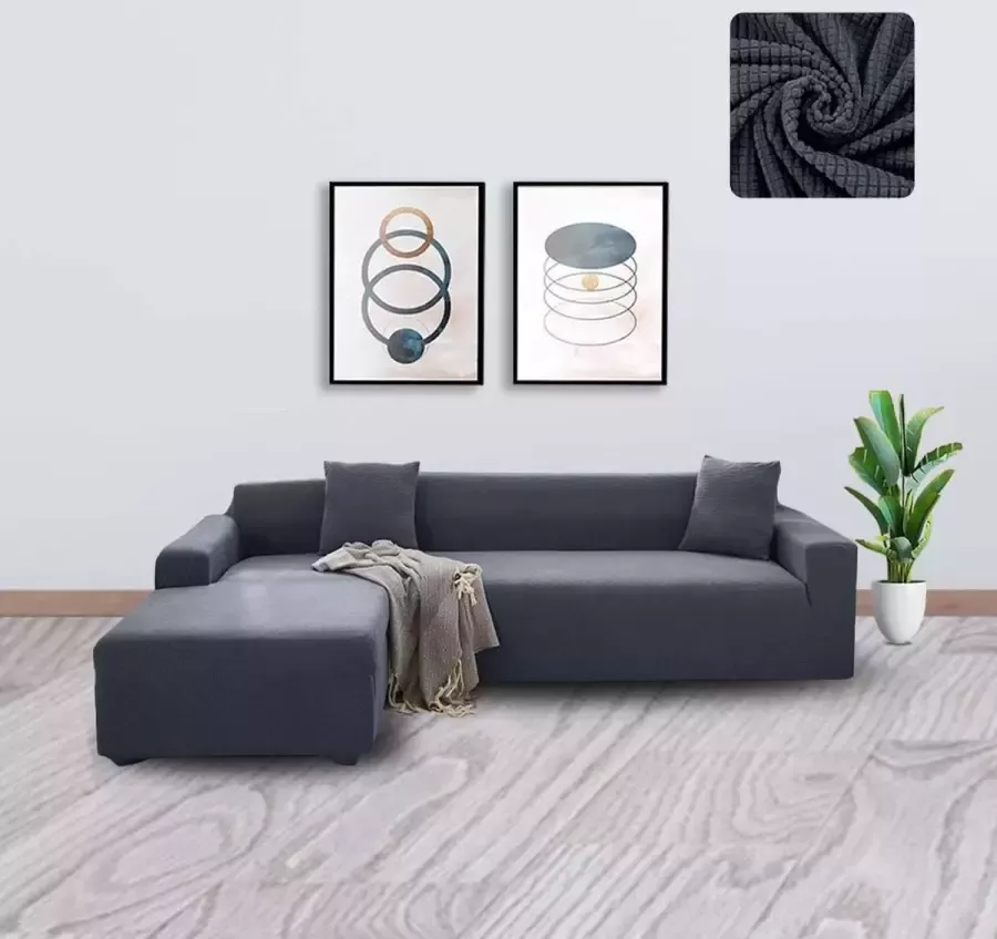 BankhoesDiscounter Knitted Bankhoes Hoekbank| Sofa cover Meubelhoes Bank hoes Zetel hoes Bank beschermer 2+3zits Grijs - Foto 2