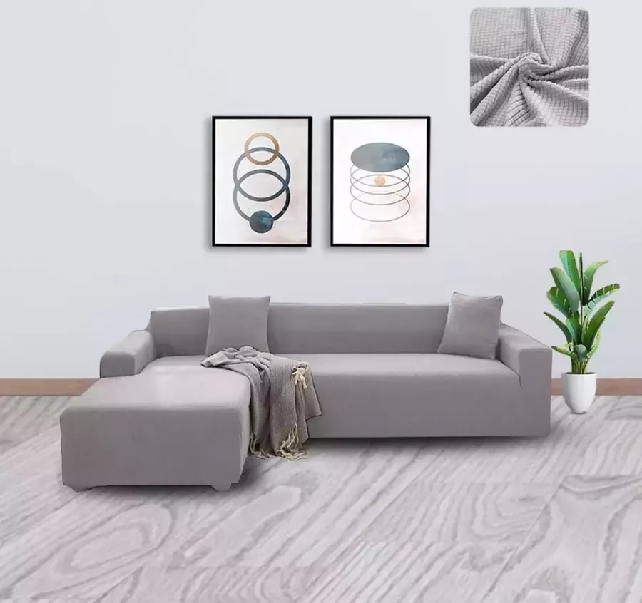 BankhoesDiscounter Knitted Hoekbank Hoes – Hoekbank – Sofa Cover – Bankbeschermer – Bankhoezen Voor Hoekbank – Lichtgrijs – Set van M3 + M3 - Foto 2