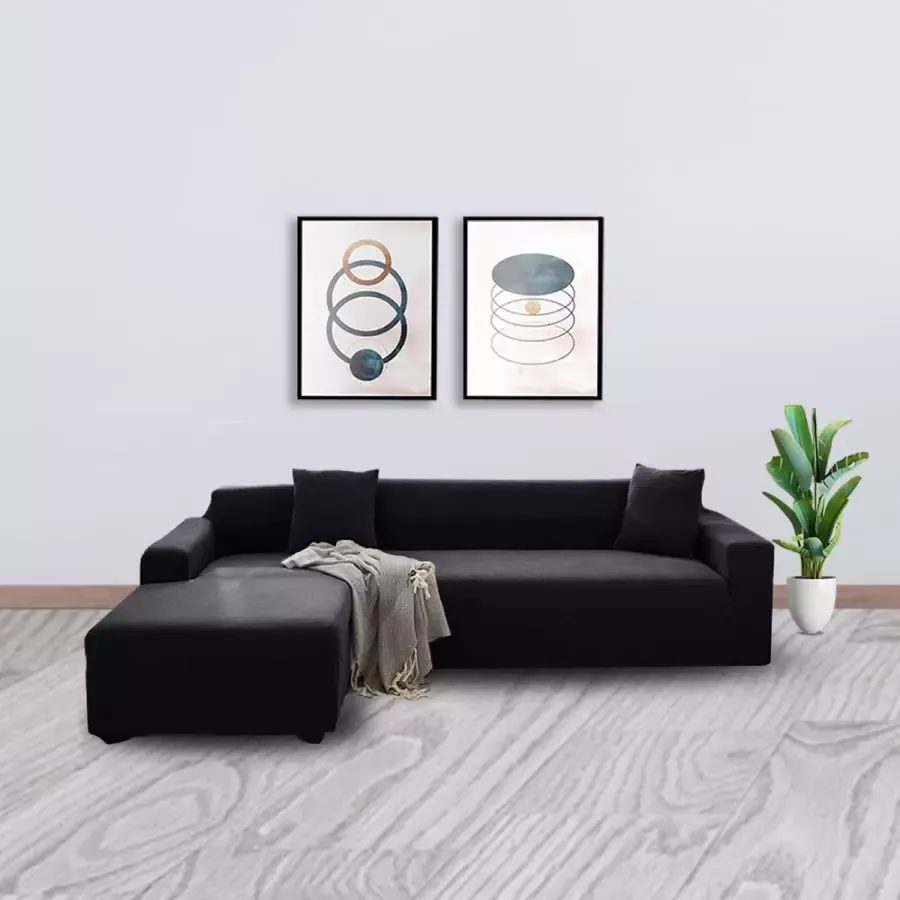 BankhoesDiscounter Knitted Hoekbank Hoes – Hoekbank – Sofa Cover – Bankbeschermer – Bankhoezen Voor Hoekbank – Zwart – Set van M3 + M3