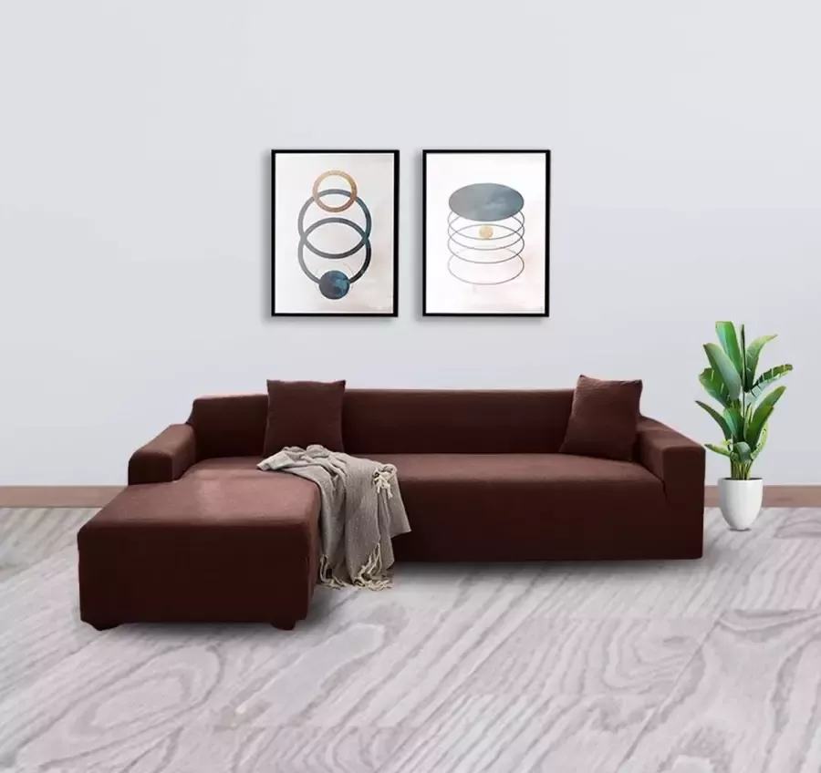 BankhoesDiscounter Knitted Bankhoes Hoekbank| Sofa cover Meubelhoes Bank hoes Zetel hoes Bank beschermer 4+4zits Donkerbruin - Foto 2