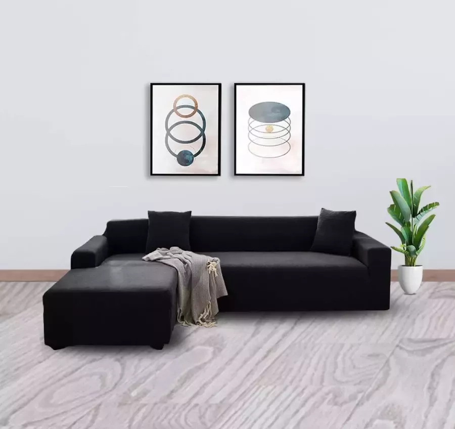 BankhoesDiscounter Knitted Hoekbank Hoes – Hoekbank – Sofa Cover – Bankbeschermer – Bankhoezen Voor Hoekbank – Zwart – Set van M4 + M4 - Foto 2