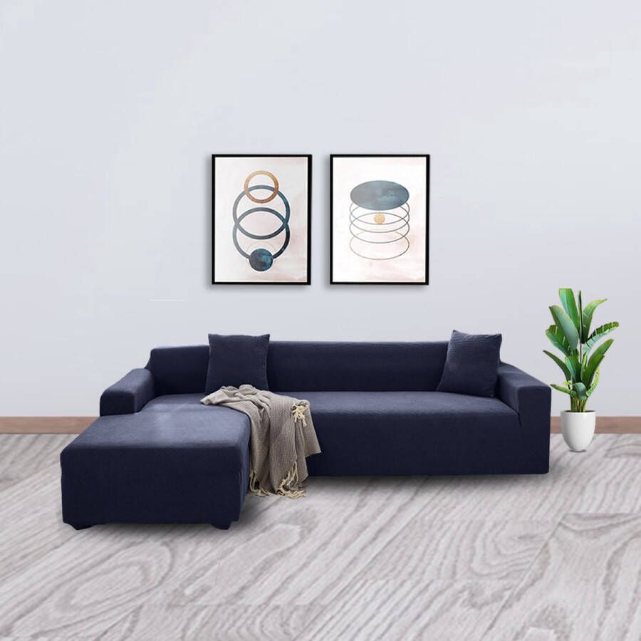 BankhoesDiscounter Knitted Bankhoes – Hoekbank – M1 (90-130cm) – Bankbeschermer – Zetelhoes & Zetelbeschermer Bankhoezen voor Hoekbank Sofa Cover Donkerblauw - Foto 2