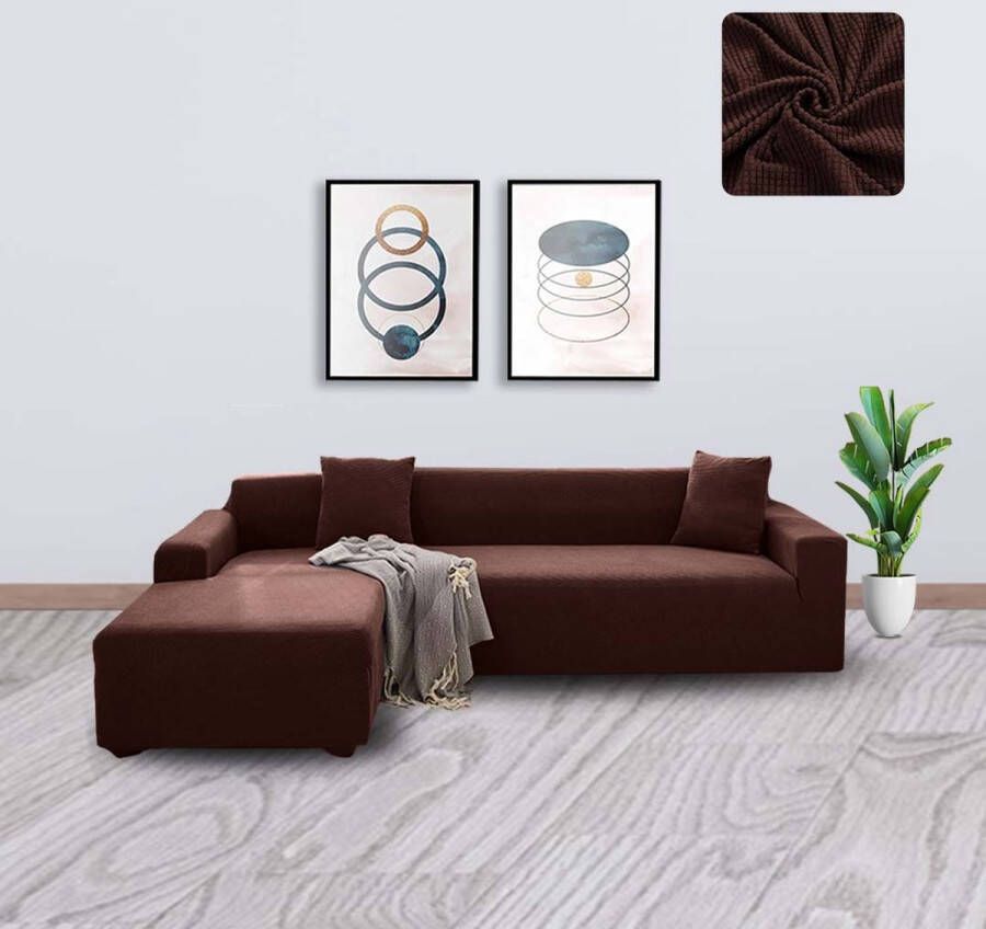 BankhoesDiscounter Knitted Bankhoes – Hoekbank – M1 (90-130cm) – Bankbeschermer – Zetelhoes & Zetelbeschermer Bankhoezen voor Hoekbank Sofa Cover Donkerbruin