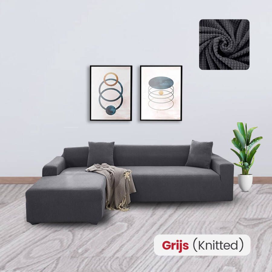 BankhoesDiscounter Knitted Bankhoes – Hoekbank – M1 (90-130cm) – Grijs – Sofa Cover – Bankbeschermer – Bankhoezen Voor Hoekbank