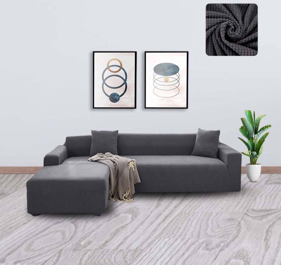 BankhoesDiscounter Knitted Bankhoes – Hoekbank – M1 (90-130cm) – Bankbeschermer – Zetelhoes & Zetelbeschermer Bankhoezen voor Hoekbank Sofa Cover Grijs