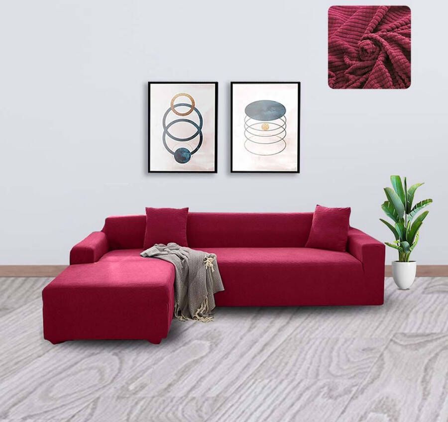 BankhoesDiscounter Knitted Bankhoes – Hoekbank – M2 (130-175cm) – Bordeaux Rood – Sofa Cover – Bankbeschermer – Bankhoezen Voor Hoekbank - Foto 1
