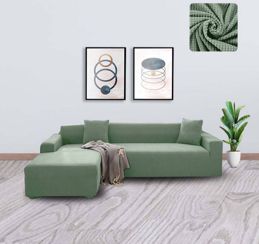 BankhoesDiscounter Knitted Bankhoes – Hoekbank – M2 (130-175cm) – Bankbeschermer – Zetelhoes & Zetelbeschermer Bankhoezen voor Hoekbank Sofa Cover Groen