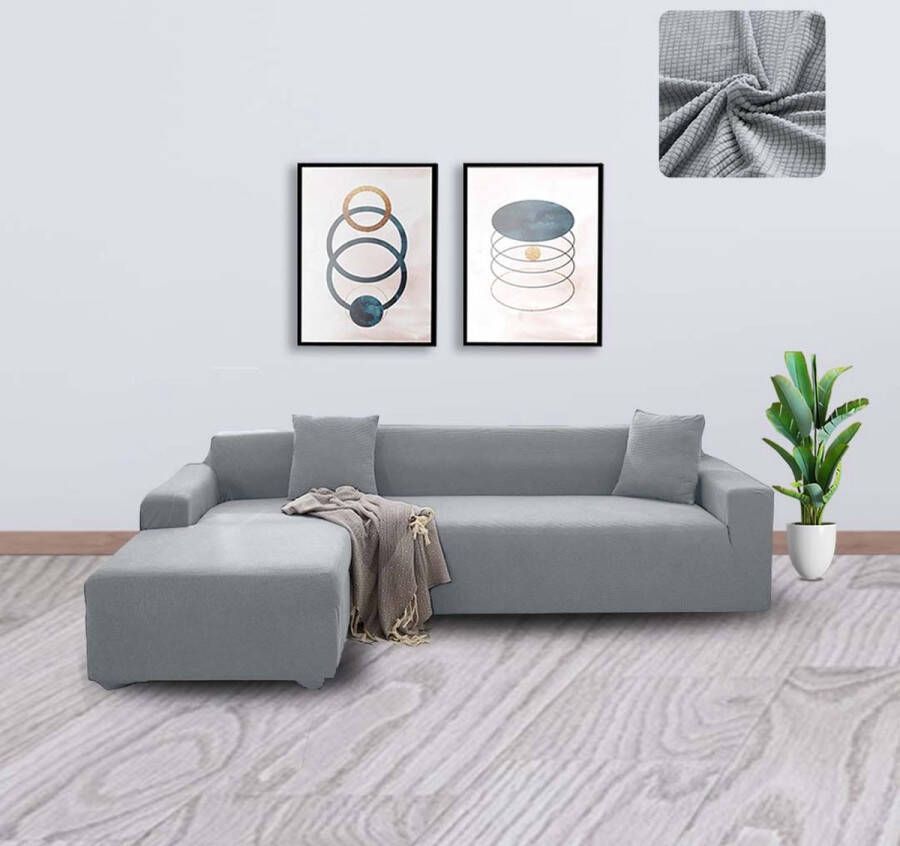 BankhoesDiscounter Knitted Bankhoes – Hoekbank – M2 (130-175cm) – Bankbeschermer – Zetelhoes & Zetelbeschermer Bankhoezen voor Hoekbank Sofa Cover Lichtgrijs