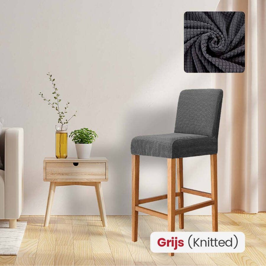 BankhoesDiscounter Knitted Barstoel Hoes – Barkruk Hoes – Grijs – Barstoel – Barkruk Beschermer – Hoes Voor Barstoel