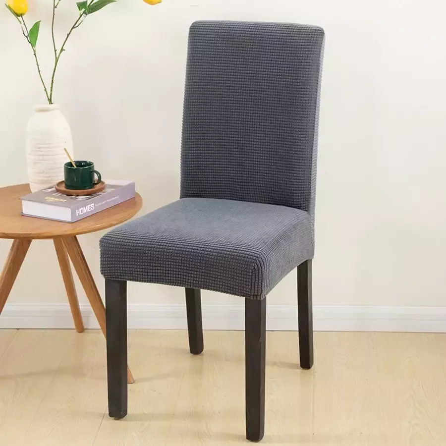 BankhoesDiscounter Knitted Stoelhoes Maat M Grijs Hoes voor eetkamer stoelen Stoelhoezen eetkamerstoelen