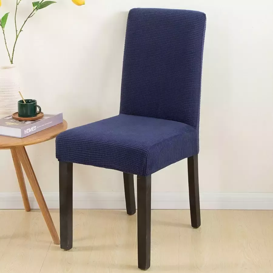 BankhoesDiscounter Knitted Stoelhoes – Donkerblauw – Eetkamer Stoelhoezen – Stoelhoezen Eetkamerstoelen – Stoelhoezen Stretch - Foto 3
