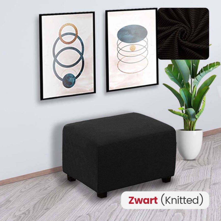 BankhoesDiscounter Knitted Hocker Hoes – Hocker Poef – Stretch – Poef Hoes – Hoekbank Met Hocker – Hoes Voor Poef – Maat L – Zwart