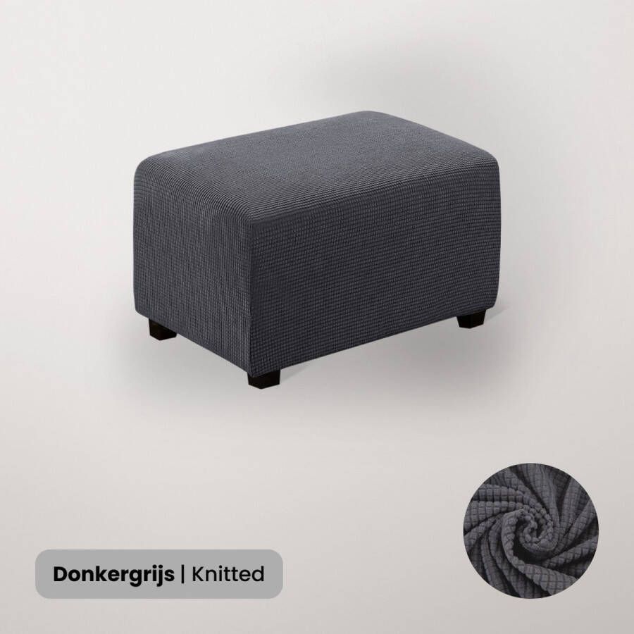 BankhoesDiscounter Knitted Hocker Hoes – Hocker Poef – Maat XL – Grijs – Poef Hoes – Hoekbank Met Hocker – Hoes Voor Poef