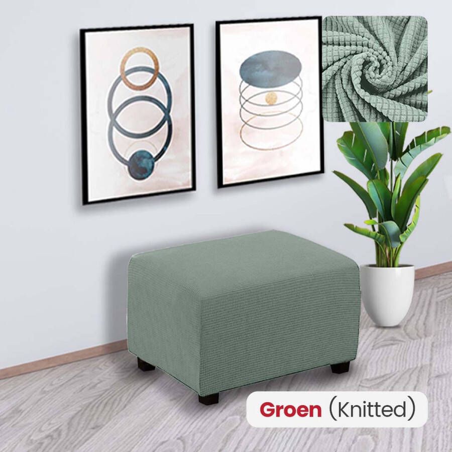 BankhoesDiscounter Knitted Hocker Hoes – Hocker Poef – Stretch – Poef Hoes – Hoekbank Met Hocker – Hoes Voor Poef – Maat XL – Groen - Foto 2